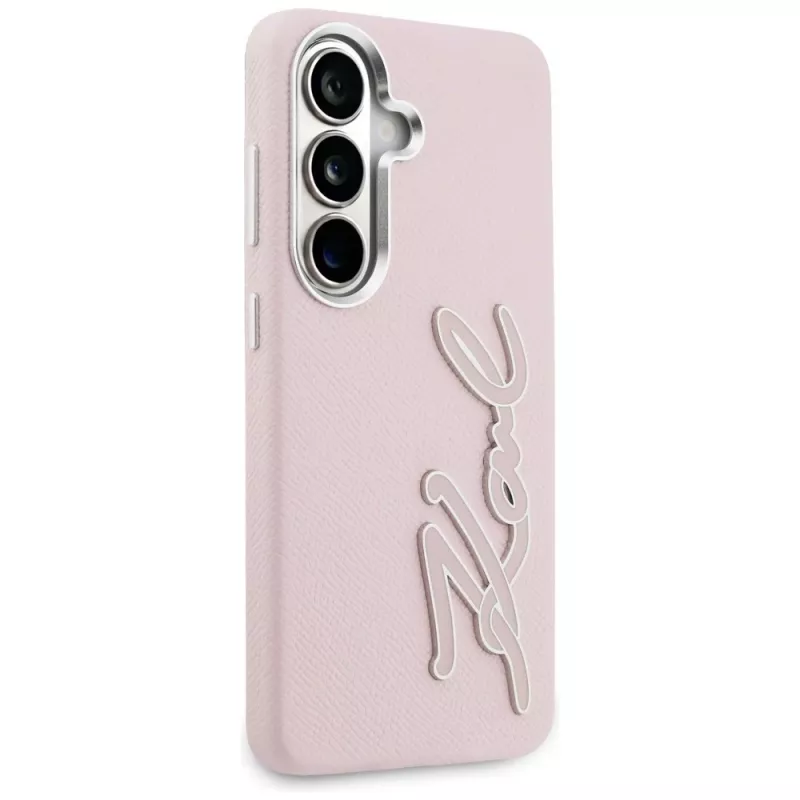 Karl Lagerfeld Grained Signature Metal Resin Logo Custodia per Samsung Galaxy S26 Rosa