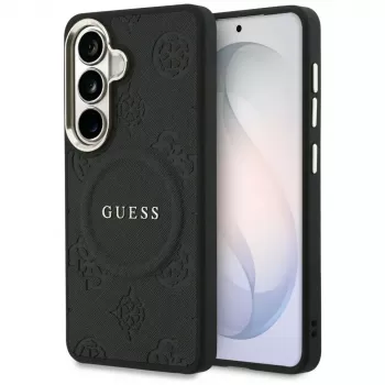 Guess Saffiano Peony Embossed Ring Cover MagSafe per Samsung Galaxy S26 nero