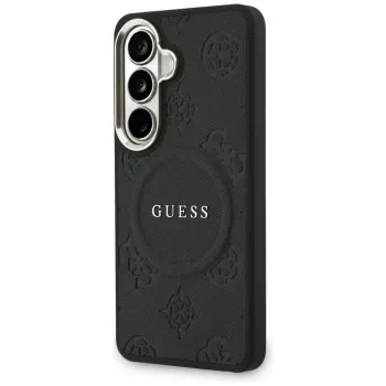 Guess Saffiano Peony Embossed Ring Cover MagSafe per Samsung Galaxy S26 nero