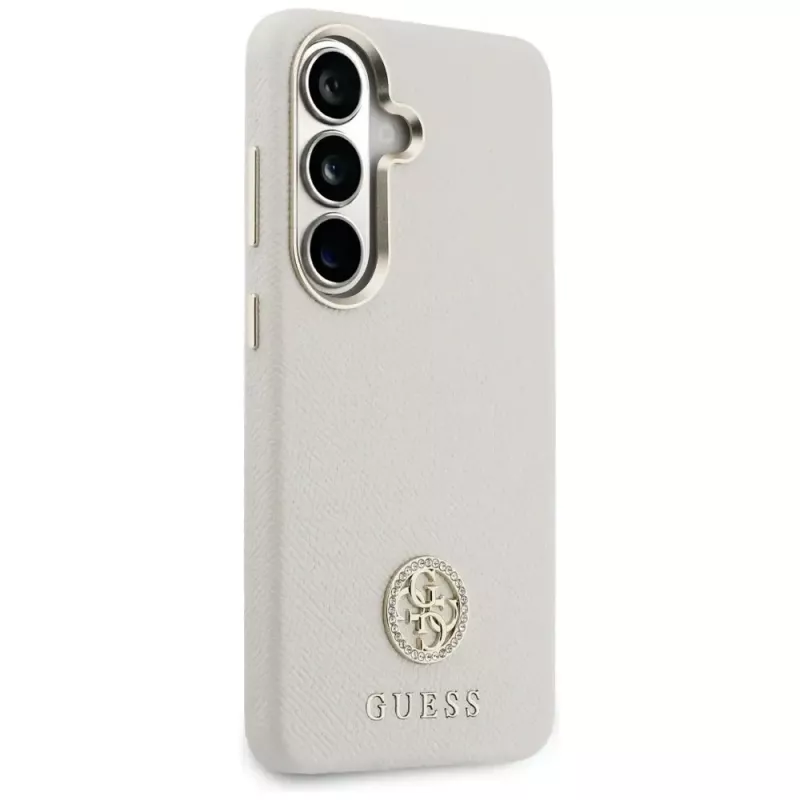 Guess Rhinestone Round Logo Cover MagSafe per Samsung Galaxy S26 beige