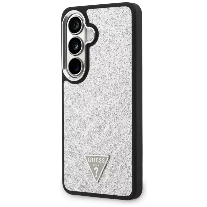 Guess Fixed Glitter Triangle Cover MagSafe per Samsung Galaxy S26 - argento
