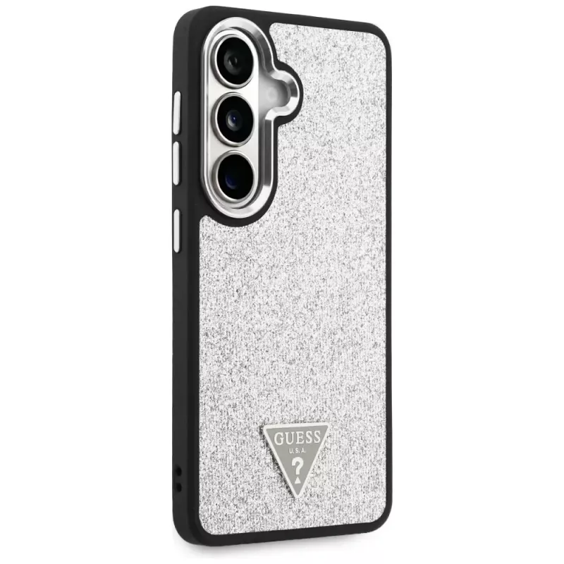 Guess Fixed Glitter Triangle Cover MagSafe per Samsung Galaxy S26 - argento