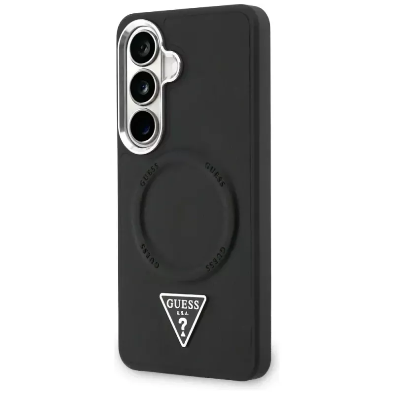 Guess Embossed Ring Triangle Logo Cover MagSafe per Samsung Galaxy S26 nero