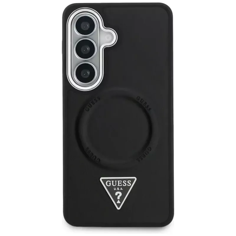 Guess Embossed Ring Triangle Logo Cover MagSafe per Samsung Galaxy S26 nero
