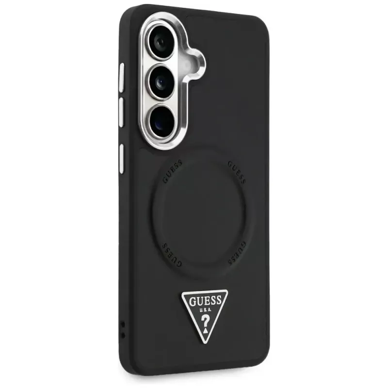 Guess Embossed Ring Triangle Logo Cover MagSafe per Samsung Galaxy S26 nero