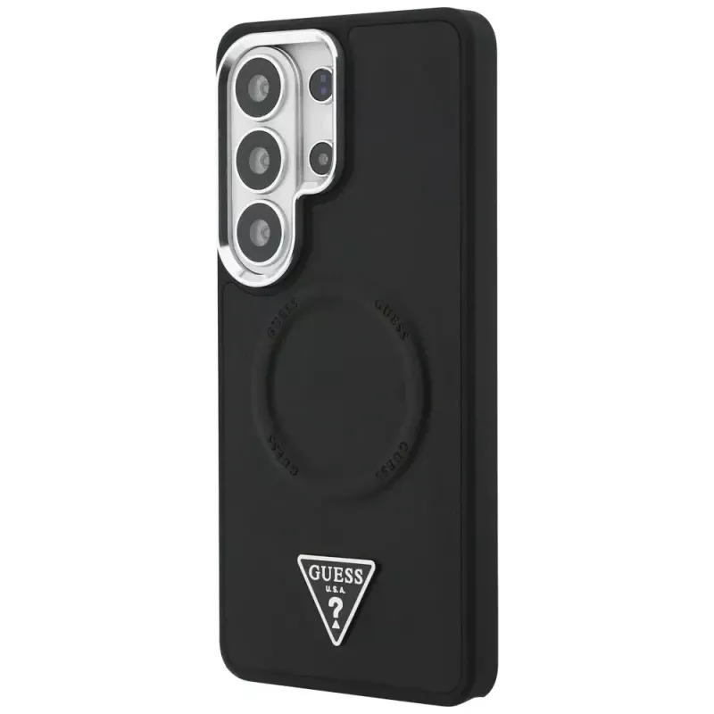 Guess Embossed Ring Triangle Logo Cover MagSafe per Samsung Galaxy S26 Ultra nero