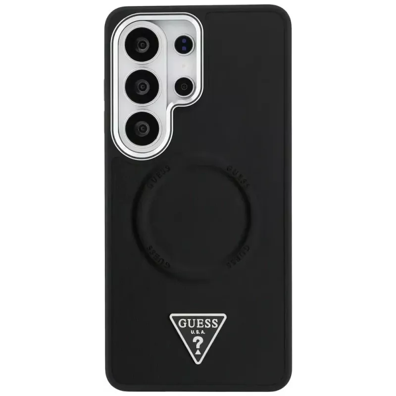 Guess Embossed Ring Triangle Logo Cover MagSafe per Samsung Galaxy S26 Ultra nero