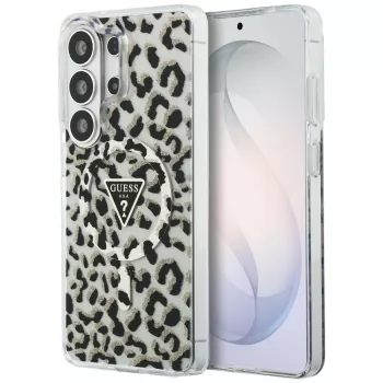 Guess IML Leopard Print Triangle Cover MagSafe per Samsung Galaxy S26 Ultra (nero)