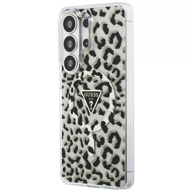 Guess IML Leopard Print Triangle Cover MagSafe per Samsung Galaxy S26 Ultra (nero)