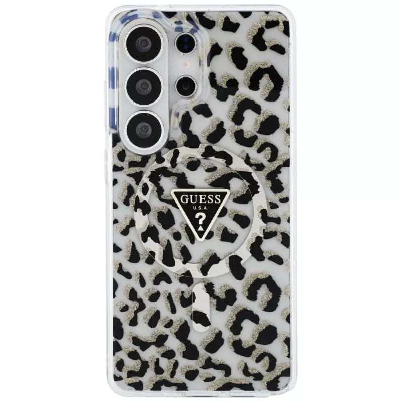 Guess IML Leopard Print Triangle Cover MagSafe per Samsung Galaxy S26 Ultra (nero)