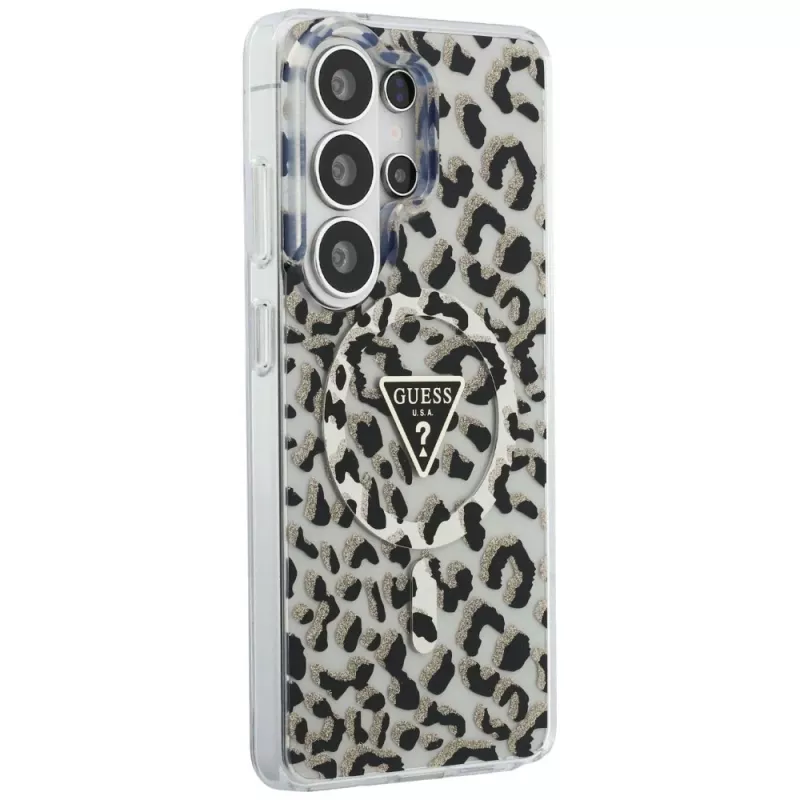 Guess IML Leopard Print Triangle Cover MagSafe per Samsung Galaxy S26 Ultra (nero)