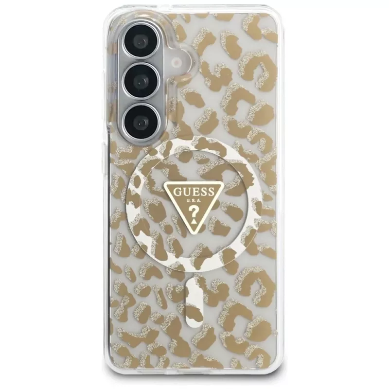 Guess IML Leopard Print Triangle Cover MagSafe per Samsung Galaxy S26 (marrone)