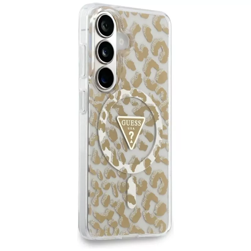 Guess IML Leopard Print Triangle Cover MagSafe per Samsung Galaxy S26 (marrone)