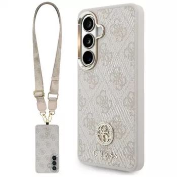 Guess 4G Big Rhinestone Triangle Strap Custodia MagSafe e Lanyard Set per Samsung Galaxy S26, Rosa