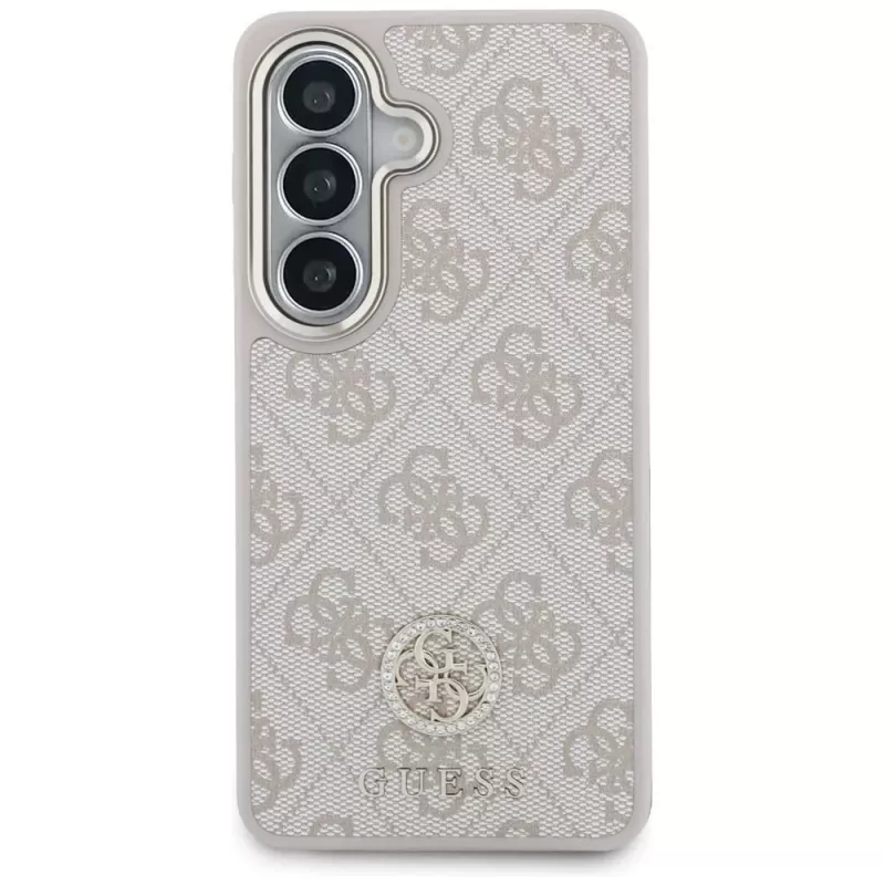 Guess 4G Big Rhinestone Triangle Strap Custodia MagSafe e Lanyard Set per Samsung Galaxy S26, Rosa