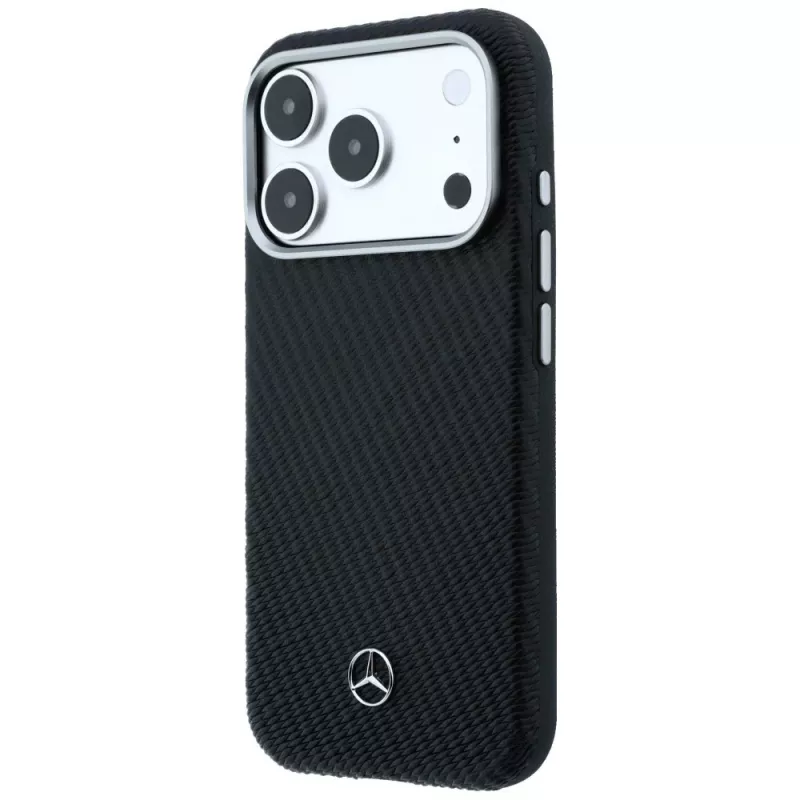 Custodia MagSafe Mercedes Leather Semi Wrap Wood Effect per Apple iPhone 17 Pro nero