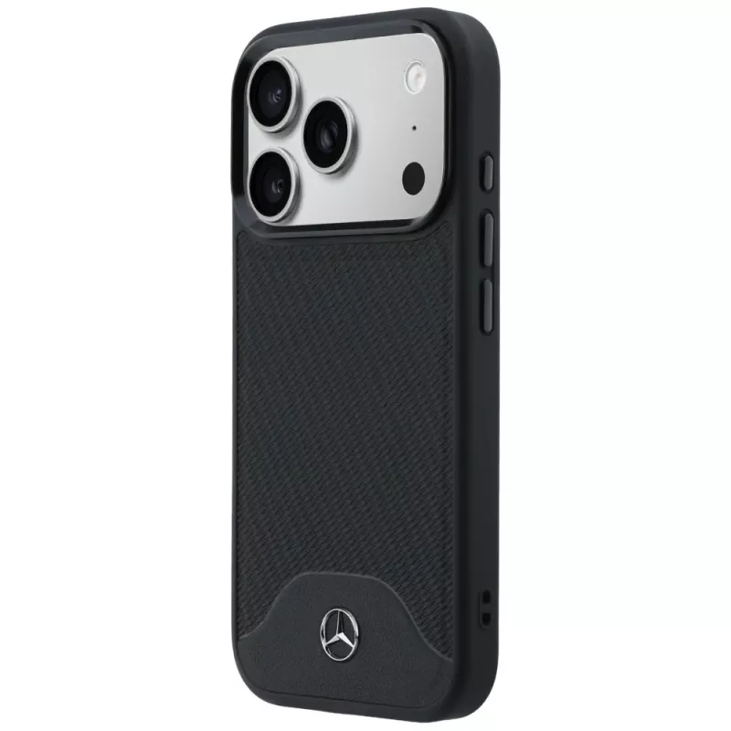 Custodia in pelle Mercedes-Benz effetto legno e Curve MagSafe per iPhone 17 Pro, nero