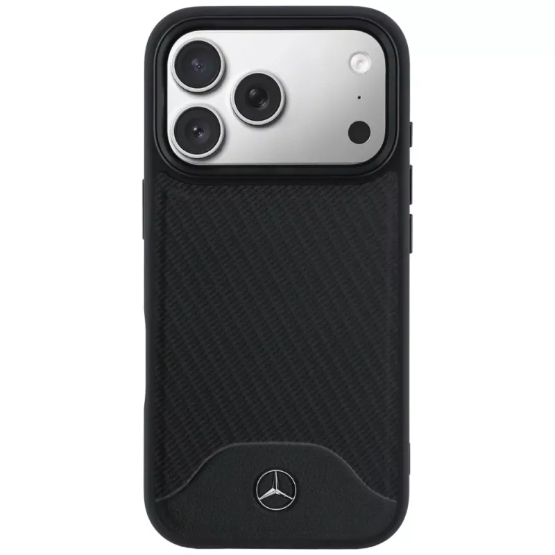 Custodia in pelle Mercedes-Benz effetto legno e Curve MagSafe per iPhone 17 Pro, nero