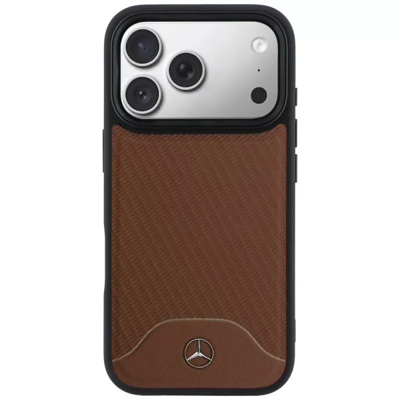Mercedes Custodia MagSafe in pelle effetto legno e curve per iPhone 17 Pro Camel
