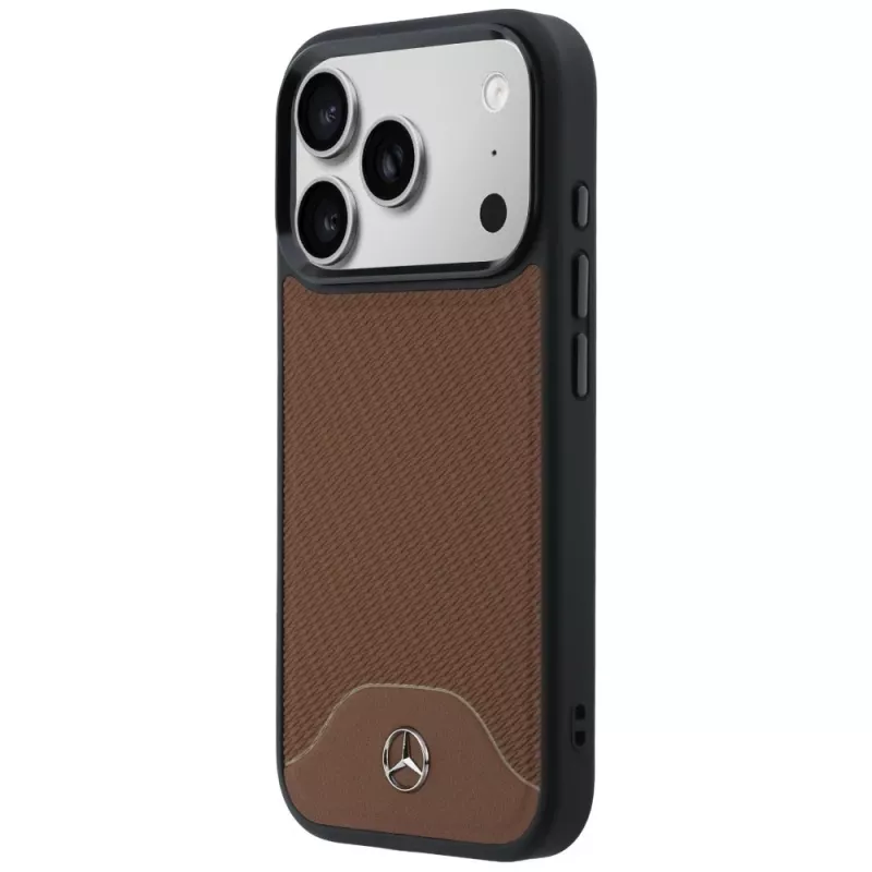 Mercedes Custodia MagSafe in pelle effetto legno e curve per iPhone 17 Pro Max Camel