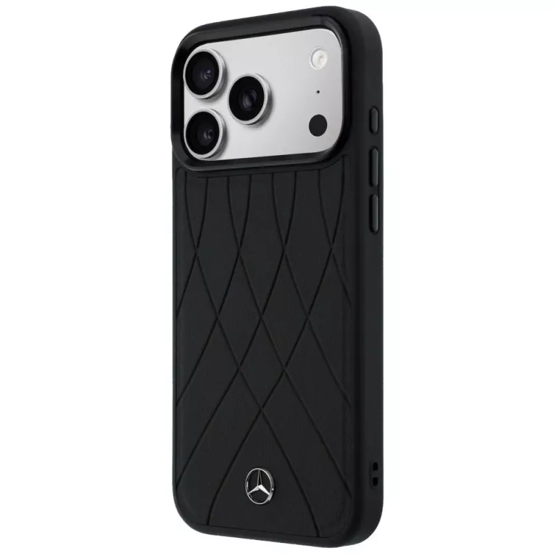 Custodia in pelle Mercedes-Benz con Crossed Lines MagSafe per iPhone 17 Pro Max, nero