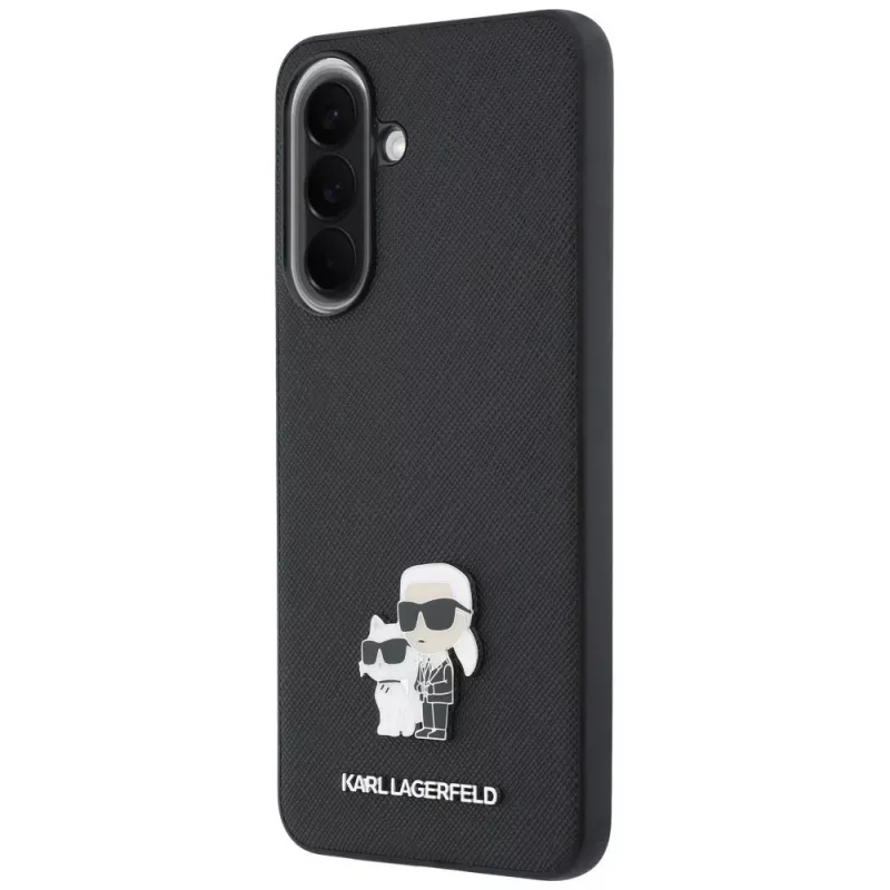Custodia Karl Lagerfeld Saffiano con Karl & Choupette Metal Logo per Samsung Galaxy A57 5G, nero