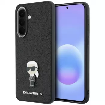Karl Lagerfeld Fixed Glitter Ikonik Logo Metal Pin Back Cover per Samsung Galaxy A57 5G, Nero