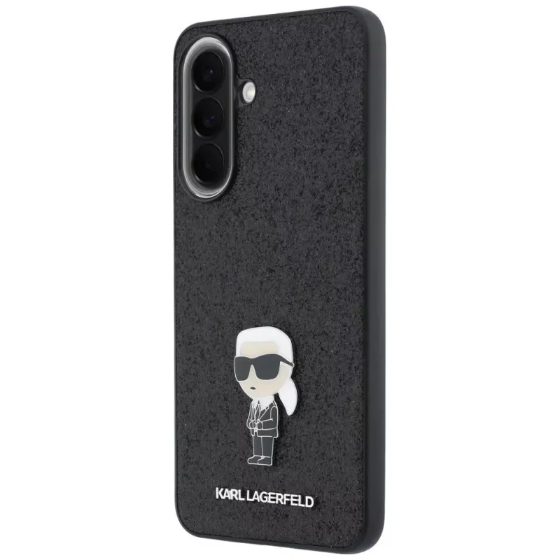 Karl Lagerfeld Fixed Glitter Ikonik Logo Metal Pin Back Cover per Samsung Galaxy A57 5G, Nero