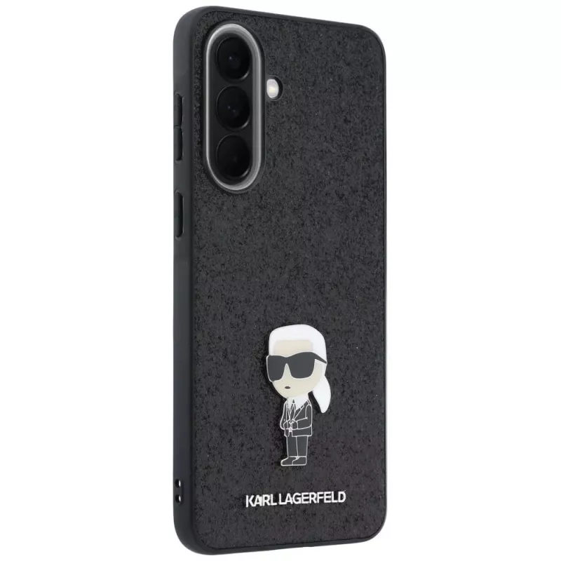 Karl Lagerfeld Fixed Glitter Ikonik Logo Metal Pin Back Cover per Samsung Galaxy A57 5G, Nero