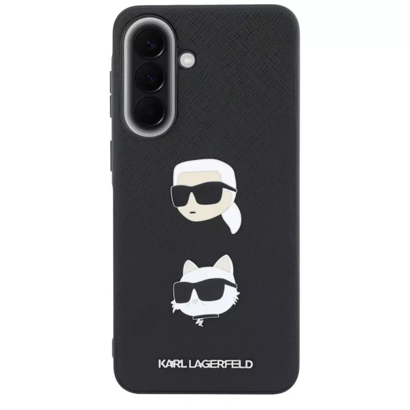 KARL LAGERFELD Custodia protettiva per Samsung Galaxy A57 5G, nero, con Karl & Choupette Heads, Pins & Logo