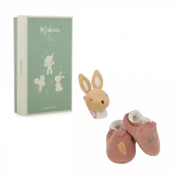 Kaloo Set regalo 2-in-1 coniglietto (sonaglio + booties) collezione Petites Chansons