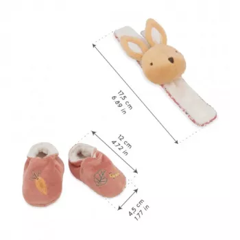 Kaloo Set regalo 2-in-1 coniglietto (sonaglio + booties) collezione Petites Chansons