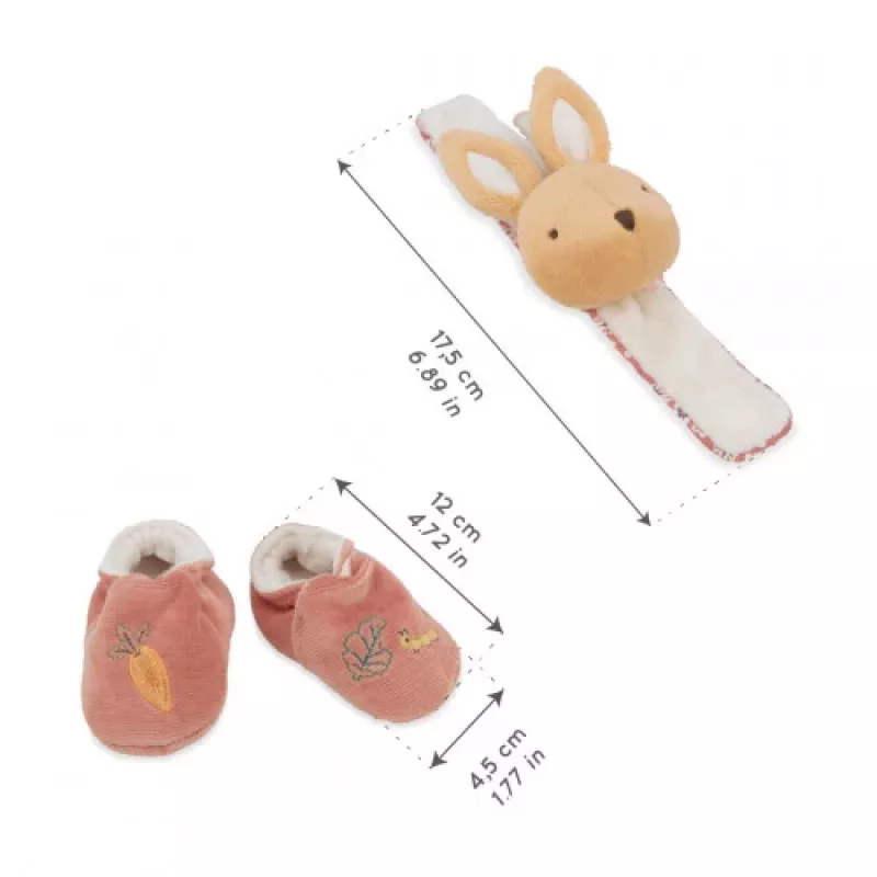 Kaloo Set regalo 2-in-1 coniglietto (sonaglio + booties) collezione Petites Chansons