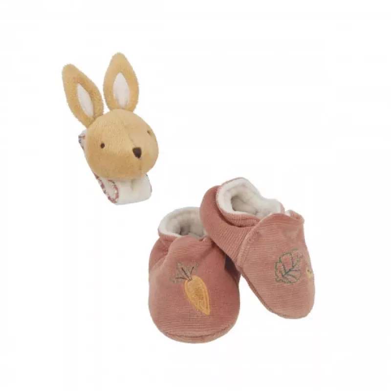 Kaloo Set regalo 2-in-1 coniglietto (sonaglio + booties) collezione Petites Chansons