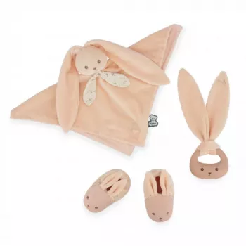 Kaloo Set regalo 3-in-1 per neonati coniglietto (doudou + anello dentizione + booties) pesca Lapinoo