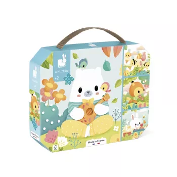Janod Set di puzzle progressivi Pure in valigetta – Animali – 4 puzzle (6, 9, 12, 16 pezzi) – da 2 anni – Made in France