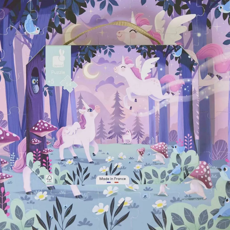 Janod Puzzle in valigetta Unicorni 54 pezzi 5+ Made in France