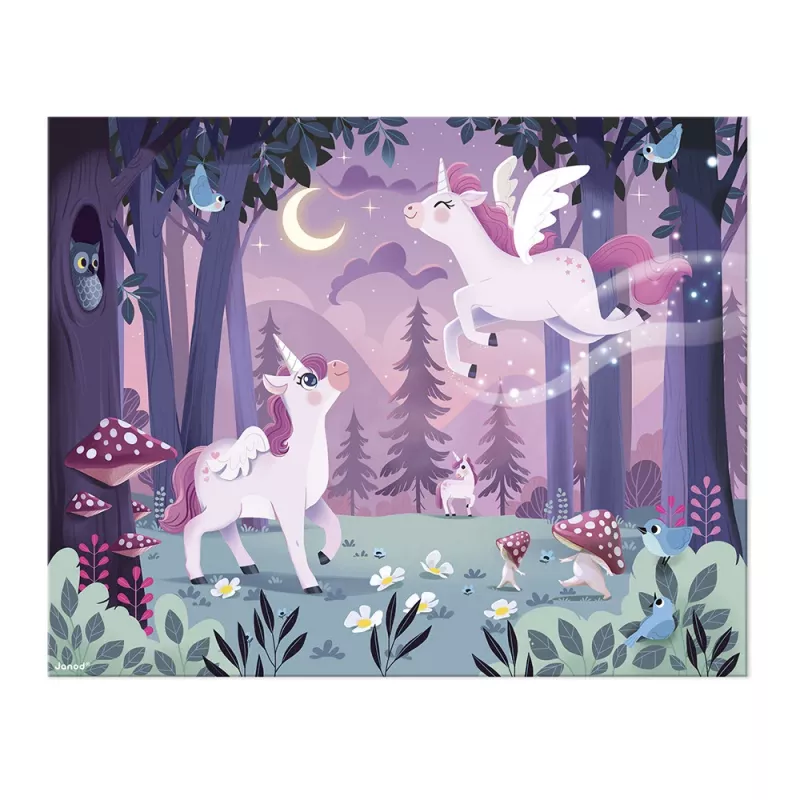 Janod Puzzle in valigetta Unicorni 54 pezzi 5+ Made in France