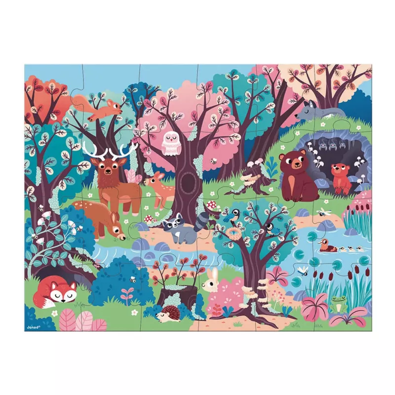 Janod Puzzle Foresta luminescente al buio con lampada UV 24 pezzi