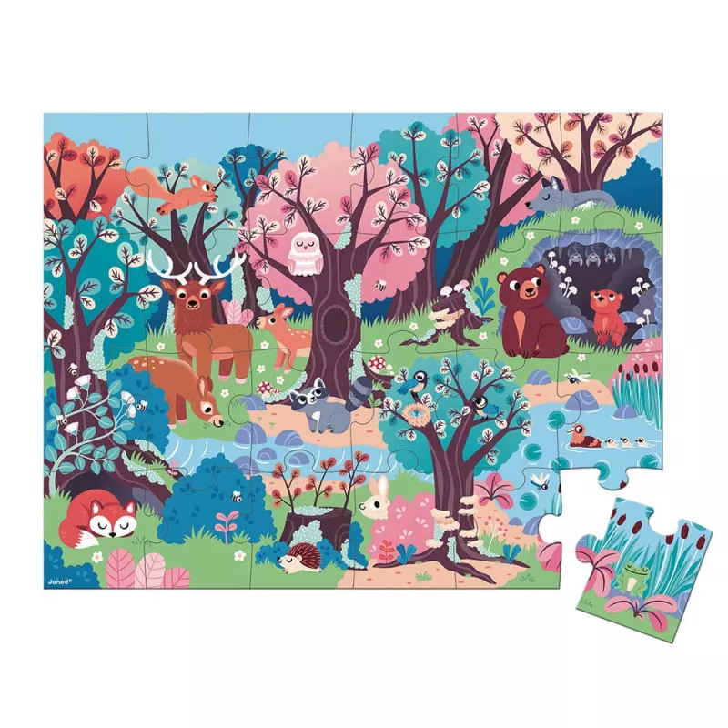 Janod Puzzle Foresta luminescente al buio con lampada UV 24 pezzi