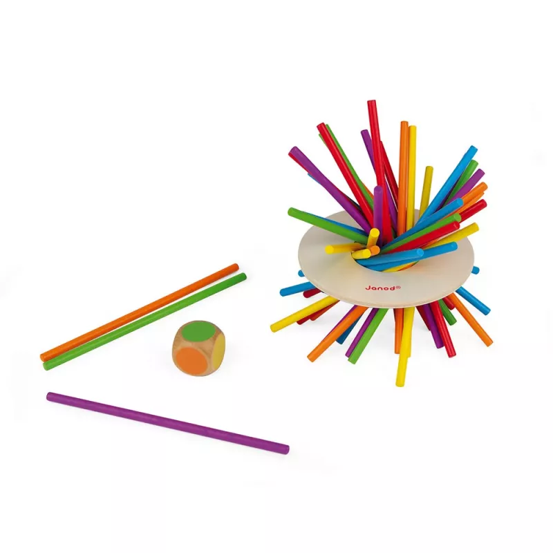 Janod Crazy Sticks gioco di equilibrio - gioco di abilità in legno per 1-4 giocatori, multicolore