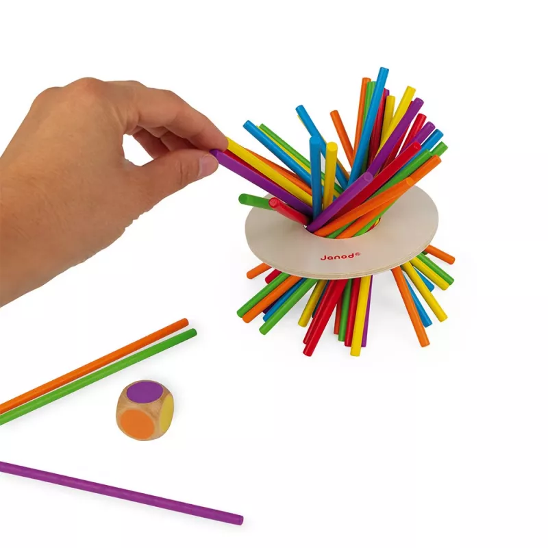 Janod Crazy Sticks gioco di equilibrio - gioco di abilità in legno per 1-4 giocatori, multicolore