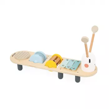 Janod Sweet Cocoon Tavolo attività musicale - design Verme, 5 strumenti, legno FSC, da 12 mesi