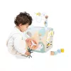 Janod Sweet Cocoon Cubo multi-attività con labirinto di perline, incastra-forme, abaco, ingranaggi, elementi scorrevoli, blocchi rotanti, gioco impilabile - legno certificato FSC, colori pastello, età da 18 mesi a 3 anni