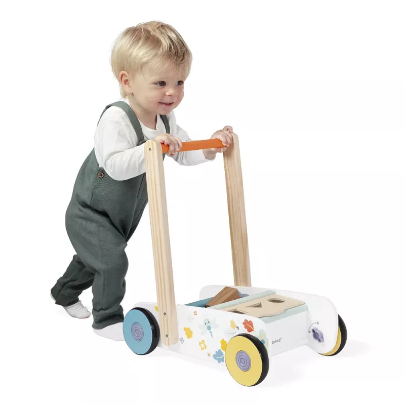 Janod Pure Camminatore da spingere con mattoncini e incastra-forme, 12m+