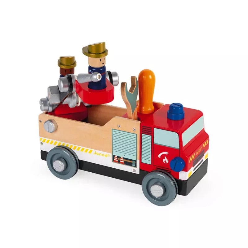 Janod Brico'kids Giocattolo da montare camion dei pompieri con attrezzi