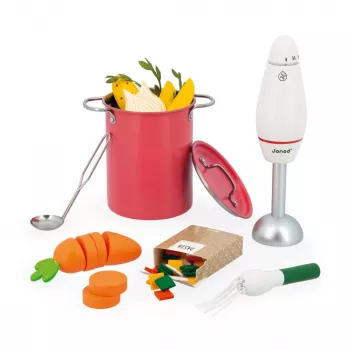 Janod Set cucina zuppa in legno con frullatore e accessori 3+
