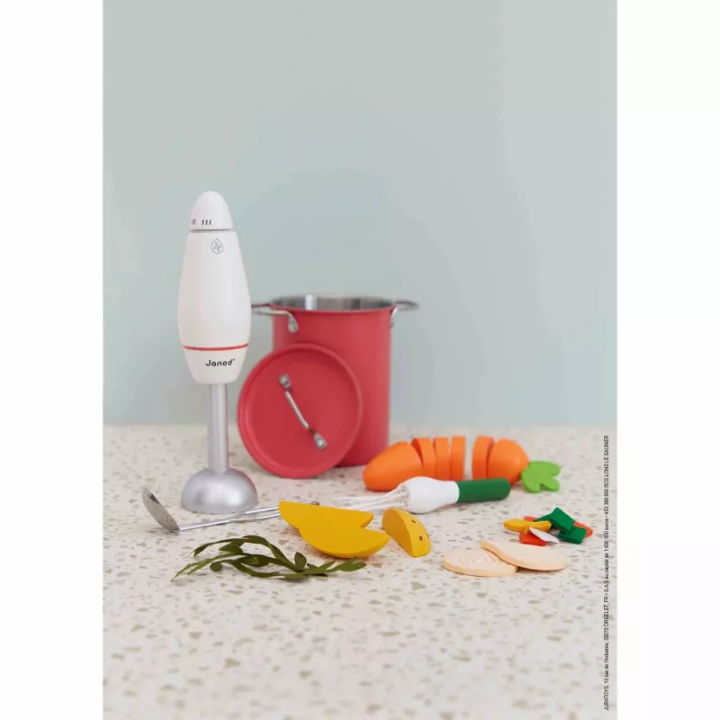 Janod Set cucina zuppa in legno con frullatore e accessori 3+