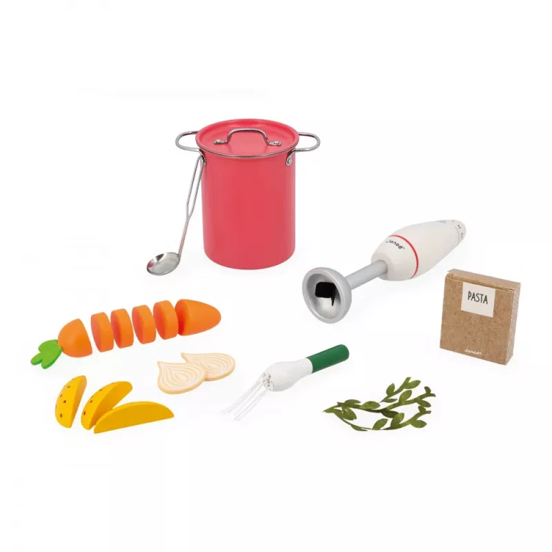 Janod Set cucina zuppa in legno con frullatore e accessori 3+