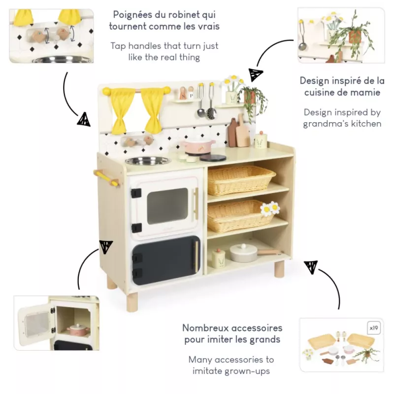 Janod Grande cucina in legno con 19 accessori Shiny Grandma 3+